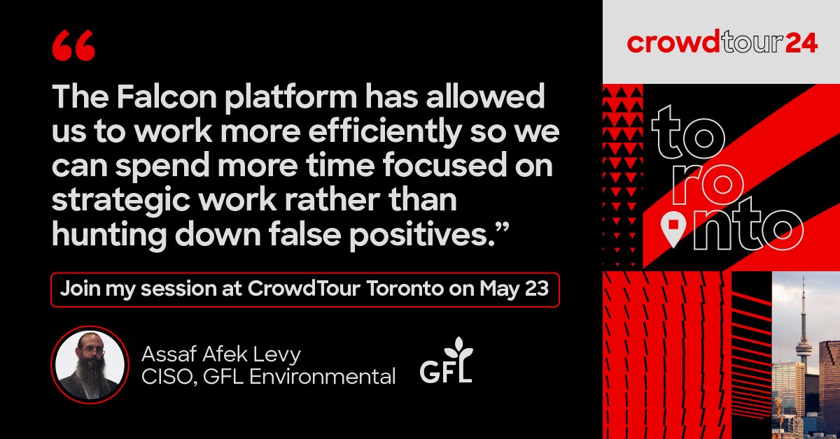 At @GFLenv, efficiency is a game changer when it comes to their cybersecurity strategy. Hear more from Assaf Afek Levy, CISO at GFL Environmental, & experience the Power of the Crowd at CrowdTour Toronto. crwdstr.ke/6016b0zvo