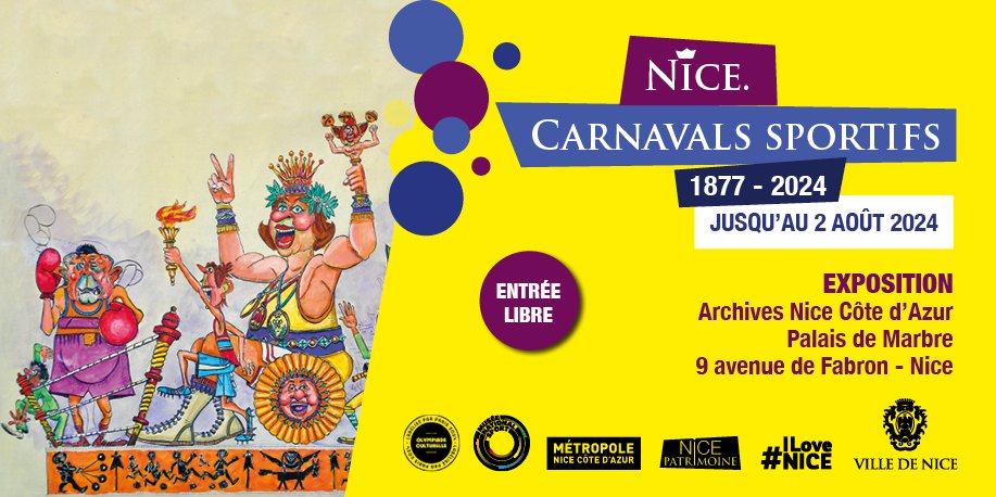 Découvrez comme le monde du sport a inspiré le #NiceCarnaval de 1877 à 2024 🎭🏆. 🥳 Ne manquez pas cette exposition unique installée au Palais de marbre jusqu'au 2 août ! 👉 archives.nicecotedazur.org/exposition/nic… #ILoveNice