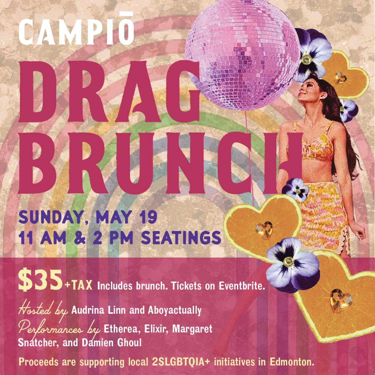 Sashay your way to Campio for Drag Brunch on Sunday, May 19! 🏳️‍🌈 A fundraiser with proceeds supporting local 2SLGBTQIA+ initiatives in Edmonton! ✨ Get your tickets here: brnw.ch/21wJeTc