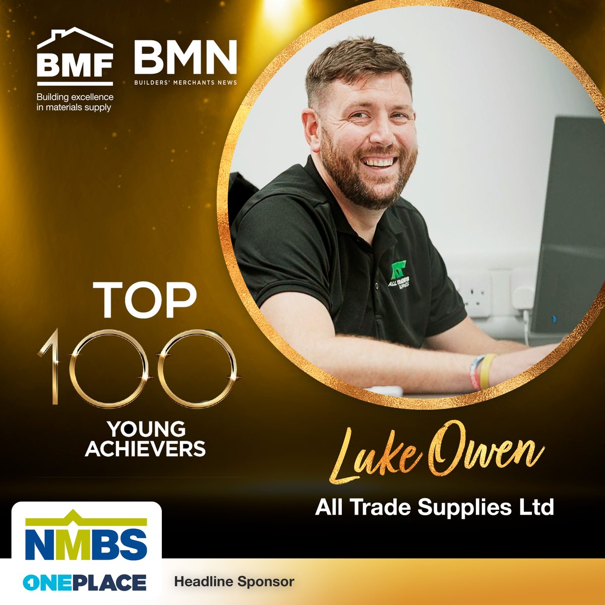 Luke Owen, Commercial Director at @alltradesltd, is our next BMF and @BMerchantsNews  Top 100 Young Achievers. 

Head sponsor, @NationalMerch 

#Top100YoungAchiever