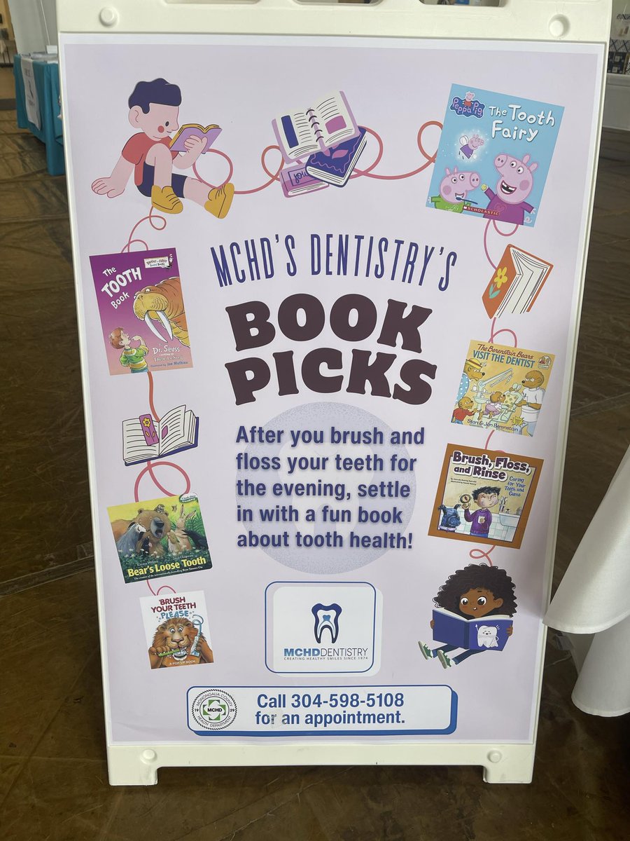 WVMCHD's tweet image. Velvet is at the Marion County Literacy Fair until 2 p.m. today at the Fairmont Senior Field House, giving away dental goody bags and showing off MCHD Dentistry's favorite tooth-themed books. Stop by and say hi!
#wvmchd #MarionCountyLiteracyFair #FairmontSenior #Books 🦷📚