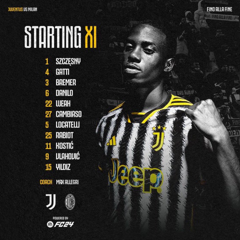 LE XI OFFICIEL #JuveMilan ⚪️⚫️ Kenan Yildiz titulaire. 🇹🇷