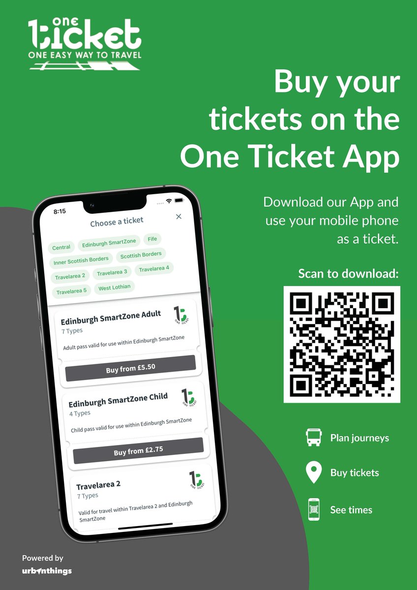 #oneeasywaytotravel on over 30+ bus operators in East/Central Scotland
#pickabusanybus @OneticketLtd
buff.ly/3UU4wDb

Download our APP
iPhone - buff.ly/3qS0tuE
Android - buff.ly/3L1sjLR