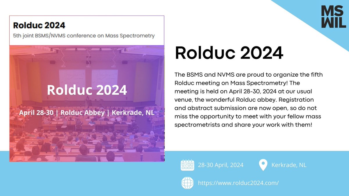 mswilbv's tweet photo. Getting ready for the Rolduc meeting this weekend.

Looking forward to three days of insightful sessions, groundbreaking research and exciting discussions. 
Hope to see you there!

#Rolduc2024 #MSWIL #MakingScienceWork #MassSpectometry #Science https://t.co/agRQLZ9Xfz