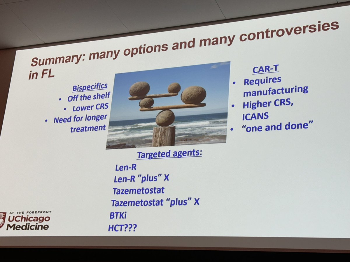 A tour de force talk by @SoniSmithMD on #follicularlymphoma

 #MSKLymphomaSymposium @WomenInLymphoma @MSK_DeptOfMed @MSKCME 

We may be curing some patients but many challenges persist. 

BR—>lenR—>BiAb—>CART is the most reasonable paradigm for most pts in 2024.