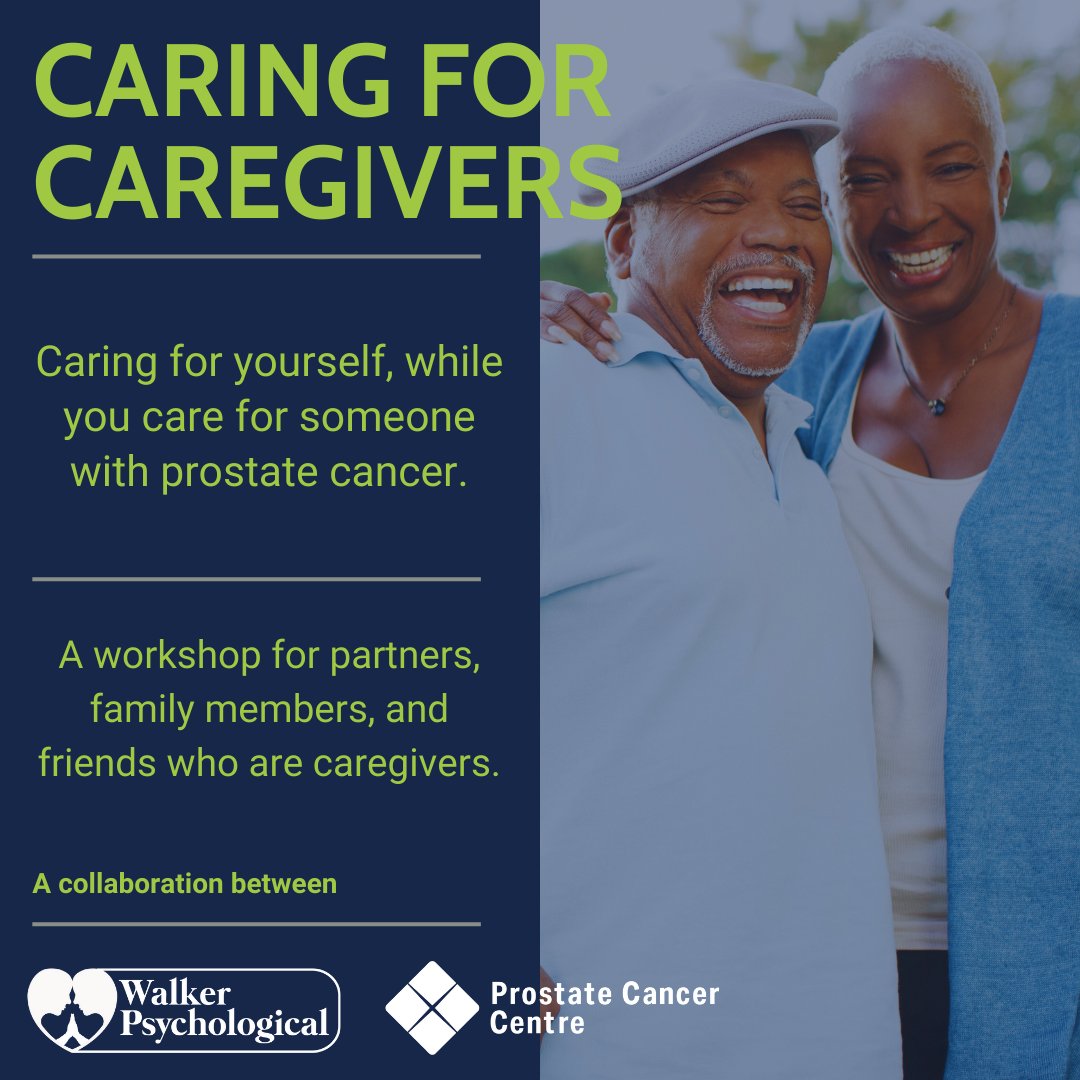 Join our Caring for Caregivers workshop, supporting those caring for someone with prostate cancer. Next session: May 7th, 4:00pm. Contact Taylor to sign up: 403-943-8875, taylor.t@prostatecancercentre.ca.