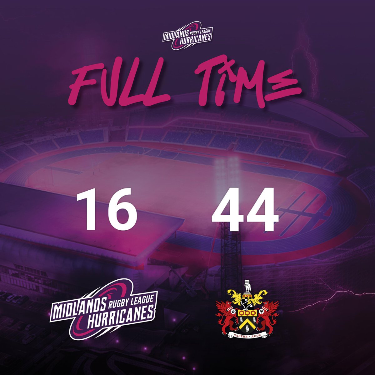 🌪️🆚🔴⚪ | FULL-TIME Midlands Hurricanes 16 - 44 Oldham RLFC (HT: 12-14) A valiant effort by the Canes but the extra man for Oldham takes it's toll. We now turn our attention to Workington next Sunday. Tries: McLelland, Peachey and Johnson Cons: Sweeting (2/3)