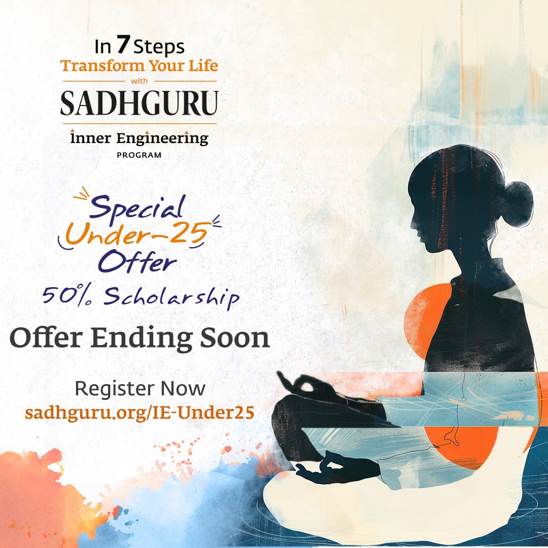 Let Sadhguru help you crack the code to life and reach your full potential with Inner Engineering – an online, immersive program that offers benefits such as a sharper mind, emotional stability, and freedom from compulsions. Currently offered at a 50% scholarship for those under