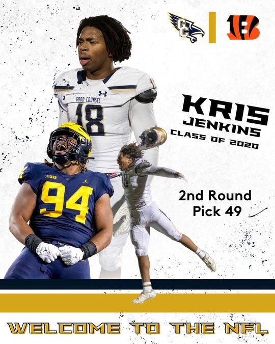 Congratulations to our very own, Kris Jenkins, on being drafted with the 49th overall pick by the Cincinnati @Bengals! One of the best to ever wear the GC Football uniform. We’re so proud of you, @KrisJenkinsJr1! 

#WeAreGC