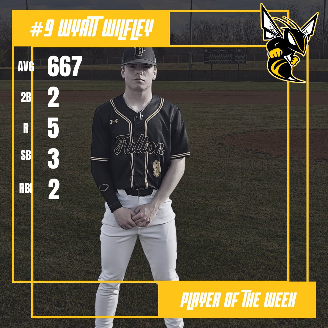 Player of the week is <a href="/wyattwilfley/">Wyatt Wilfley</a>. Wyatt has had 2 successfull weeks in a row this week earning him the honors. He is our leadoff hitter and currently sits at a .417Avg. &amp; .500 OBP. Congrats! <a href="/FPSActivities/">Fulton Activities</a> <a href="/FultonSunSports/">Fulton Sun Sports</a> <a href="/RodKRCG13/">Rod Smith</a>