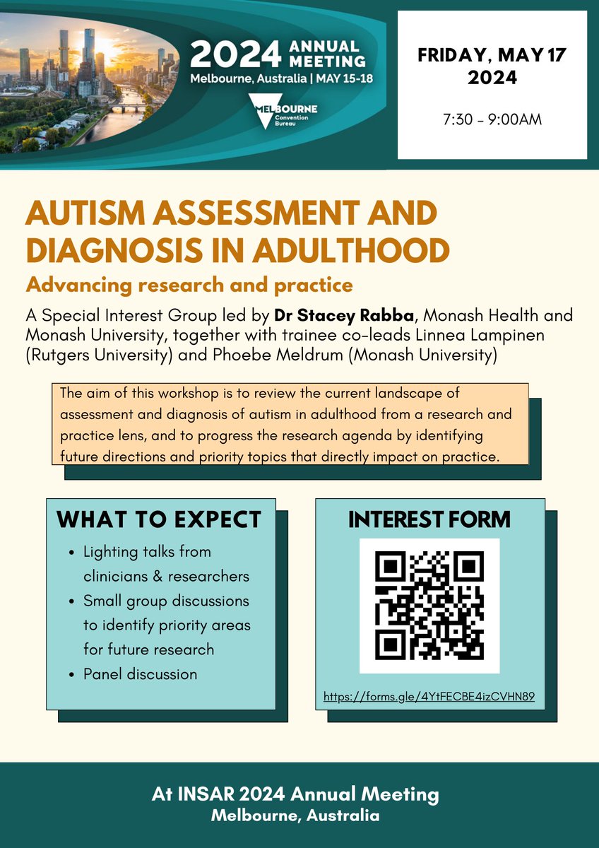 This year's International Society for Autism Research, INSAR in Australia will include a much needed special interest group on #adults.  Below is a flyer with details - please attend if you will be at INSAR.