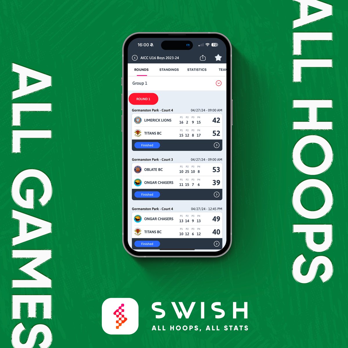 Follow the All-Ireland Club Championships 𝗶𝗻-𝗽𝗹𝗮𝘆 on the @SwishAllHoops app 📲 🔎 Search 'AICC U16 Boys 2023-24' on the app