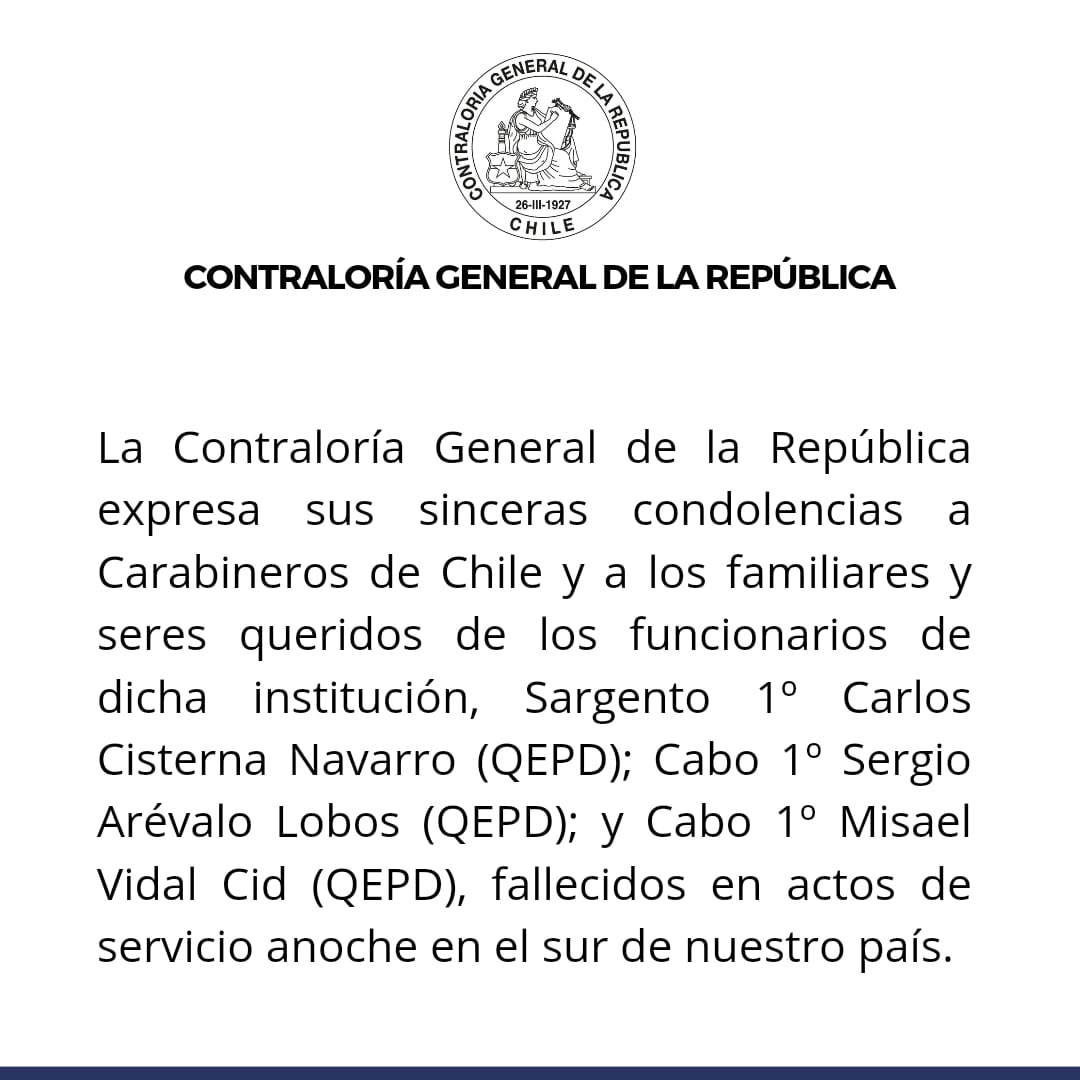 Enviamos nuestras condolencias a @carabdechile y sus familias en este difícil momento.