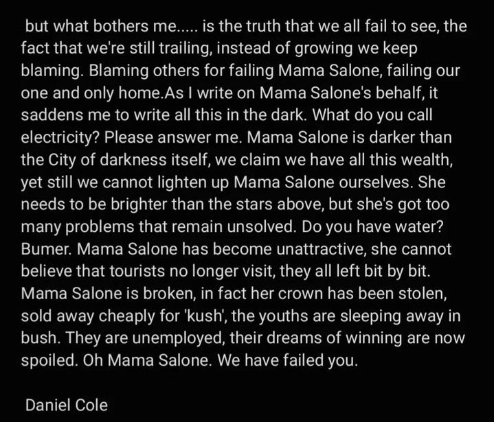 Since 1961 we still dey ya. Read carefully through out the lines. ©️ Daniel Cole. 

#SaloneX 
#Blackindependenceday