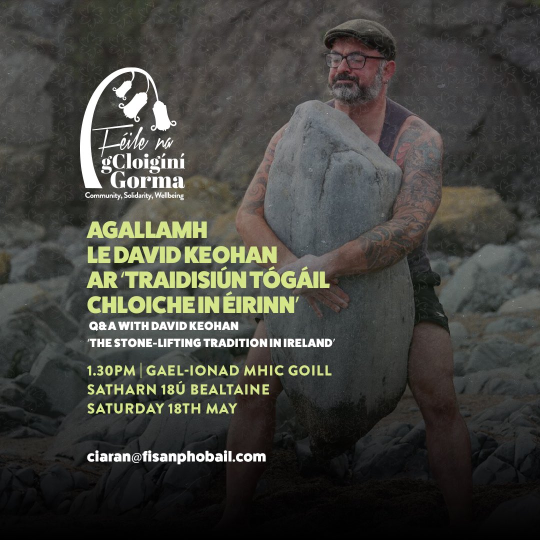 ‼️SPECIAL GUEST‼️

Former kettlebell world champion David Keohan will join us to discuss the need to revive the old Irish tradition of stone-lifting💪🏾🪨

🗓️1.30pm, Saturday 18 May
📍Gael-Ionad Mhic Goill
🔗Register below

Bígí linn! 

#Pobal #Dlúthpháirtíocht #Folláine