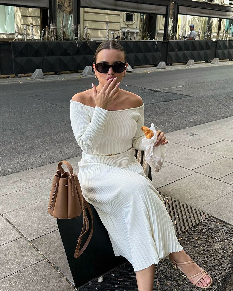 Weekend vibes with our Silk Knitted Dress and delicious croissant. @ariana.arrivillaga 🔎The Vivi Knit Dress #lilysilk #Livespectacularly #LILYSILKSS24 #StateofWonder