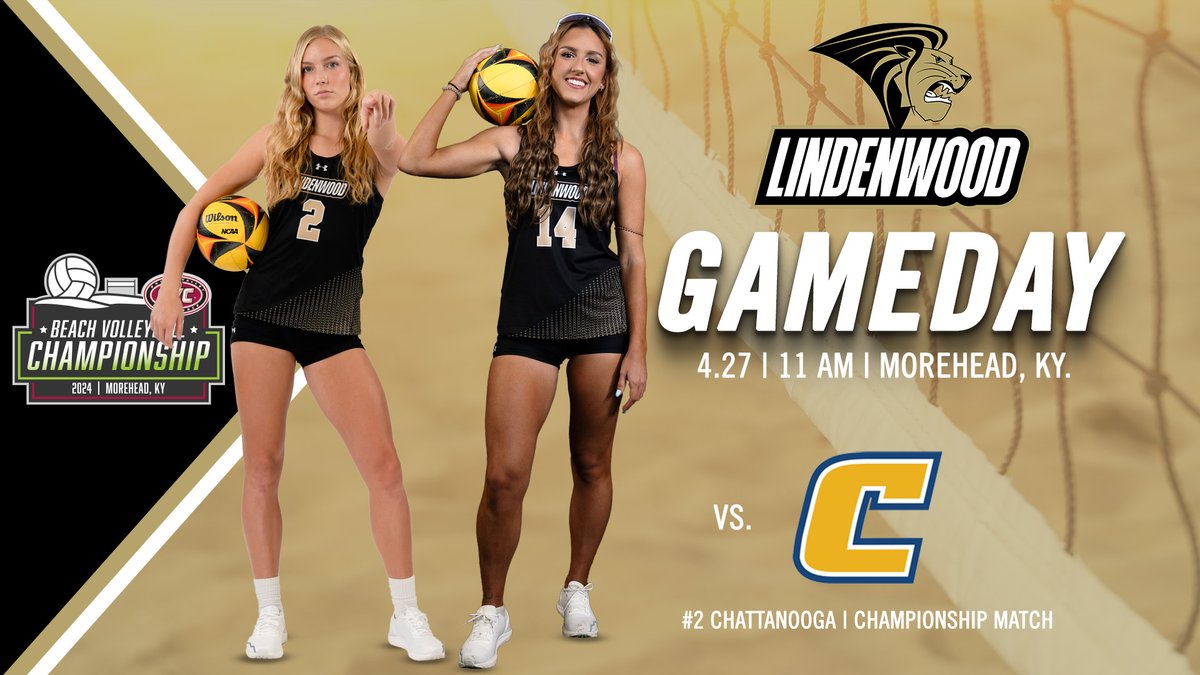 Championship bound ➡️ @lindenwoodbeach takes on #2 Chattanooga for the OVC Beach Volleyball Championship🦁🏐🏆 🆚Chattanooga 📍Morehead, Ky. 🕚11:00 a.m. CT 📺tinyurl.com/3dauk438 📊tinyurl.com/2s4h5xbd #NewLevel // #OVCit