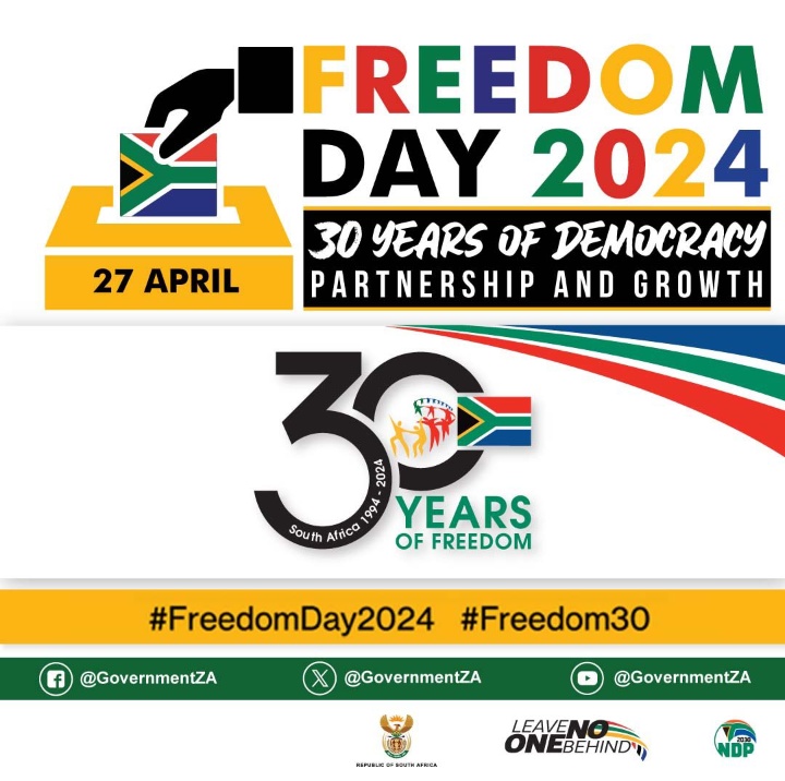 Happy 30 Years of Democracy to all. As we all continue to pave the way to the South Africa we want for tomorrow. Happy Freedom Day. #FreedomDay2024 #Freedom30 #SouthAfrica30