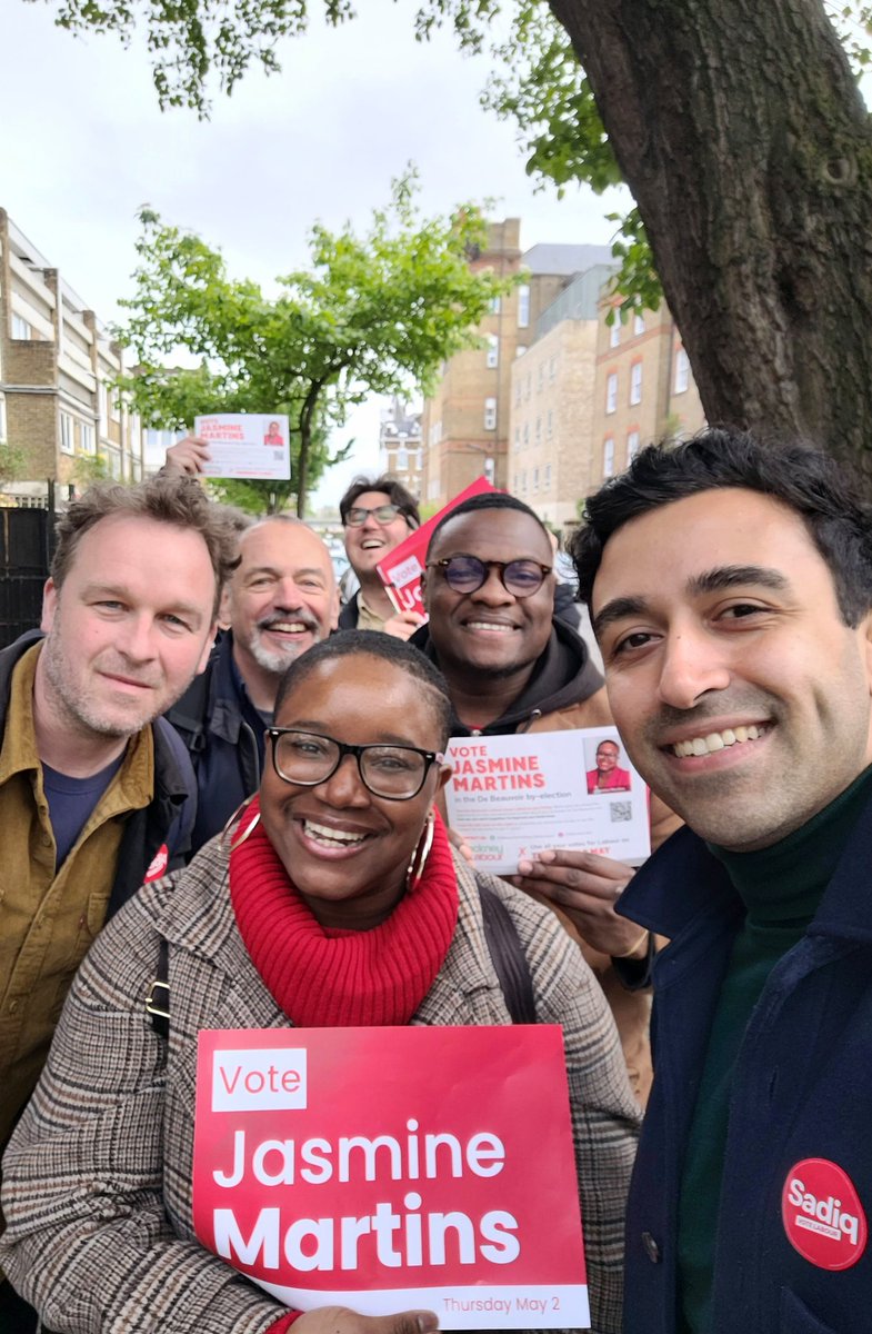 Great sessions today in Fulham for @JSmallEdwards and Hackney for @Semakaleng and @JasziieeM - and to re-elect our fantastic Mayor @SadiqKhan! This election is a two-horse race with free school meals, frozen fares, and council house-building at stake. #VoteLabour
