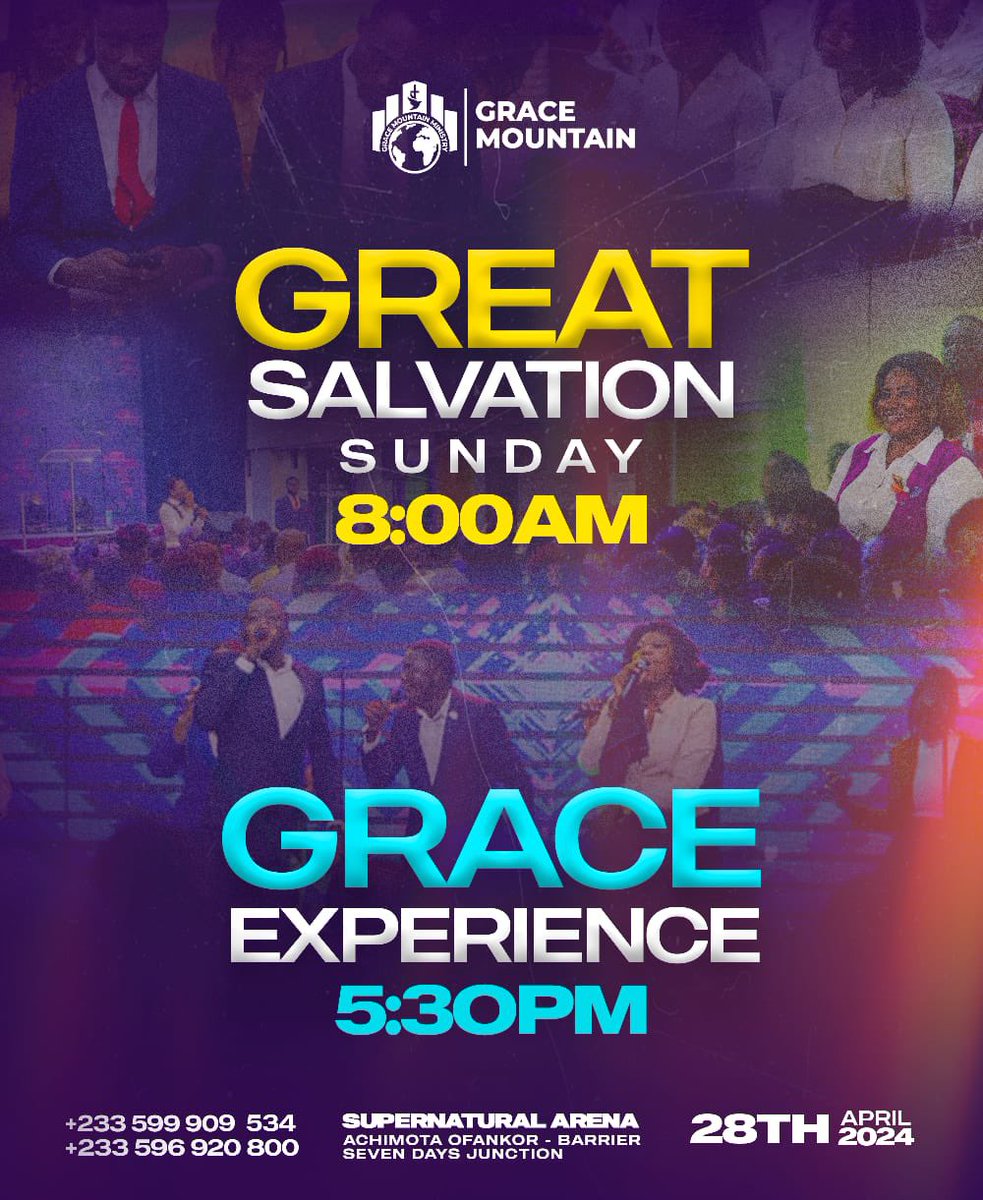 We are eager to devote time together with you tomorrow.

See you in any of two (2) services.

#GraceMountainMinistry 
#PastorAgyemangElvis
#LadyMercyAgyemangElvis
#TakingNewTerritories 
#SundayServicesAtGMM
#SupernaturalArena
#PrayerAndWonderCity 
#GMM