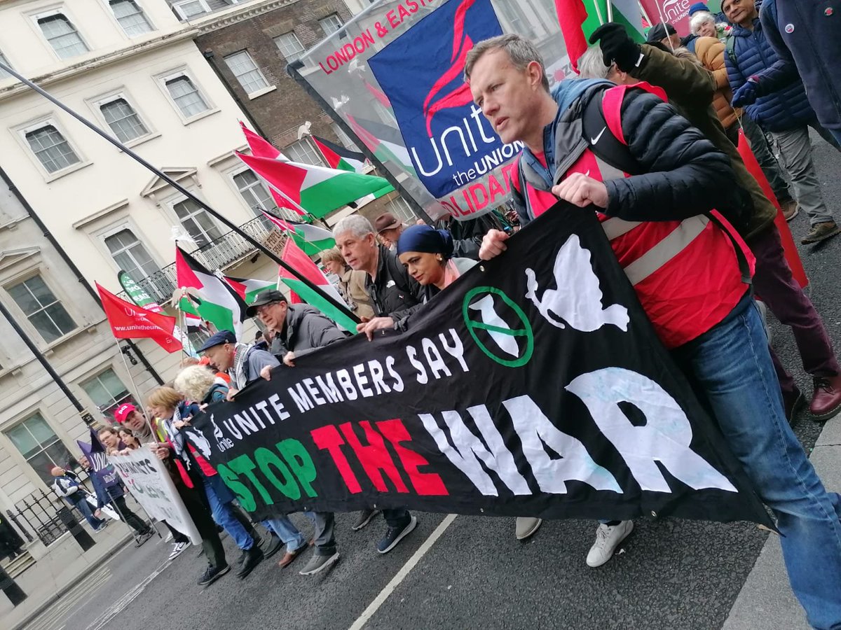 Unite members on the London Palestinian demonstration Saturday.