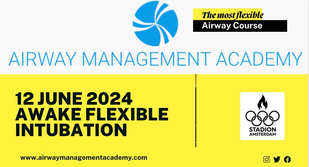 Awake Flexible Intubation course

12 June 2024 in Amsterdam

International 6 hours small group course

For anesthesiologists and intensivists

Registration: airwaymanagementacademy.com/courses/

#awakeflexibleintubation 

<a href="/Verathon/">Verathon</a> <a href="/AmbuUSA/">Ambu USA</a> @PENTAXMedicalUK <a href="/KARLSTORZUK/">KARL STORZ - UK</a> <a href="/TSCLife/">TSC Life</a> @trachospray