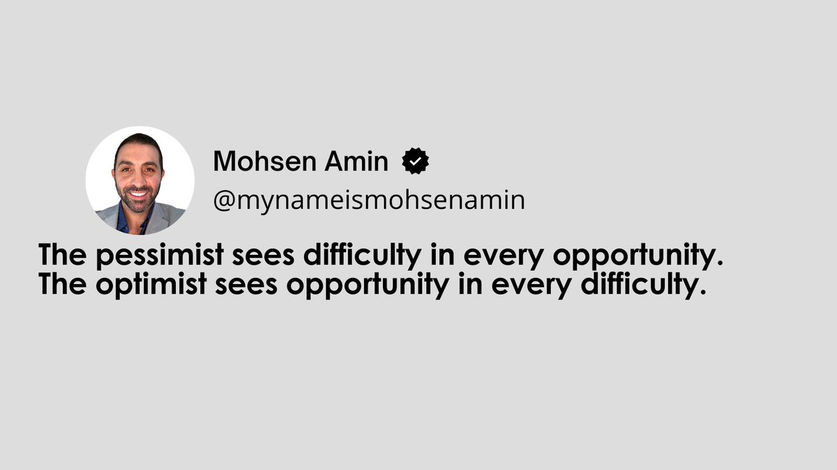 Don't let challenges cloud your vision! While pessimists see hurdles, optimists find opportunities. Embrace the positive perspective and watch your world transform. 🌈✨ 

#OpportunityInChallenges #PositiveOutlook #EmbraceOptimism #FindOpportunities