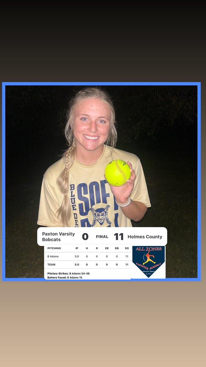 Perfect Game!! Bri Adams (2025 - UWF commit) dealing it last night for Holmes County HS.. Also helped herself to Home Run!! Great way to end the regular season @briannaadms11 #FullSteamAhead 🚂🚂 #itdoesntgeteasieryoujustgetbetter