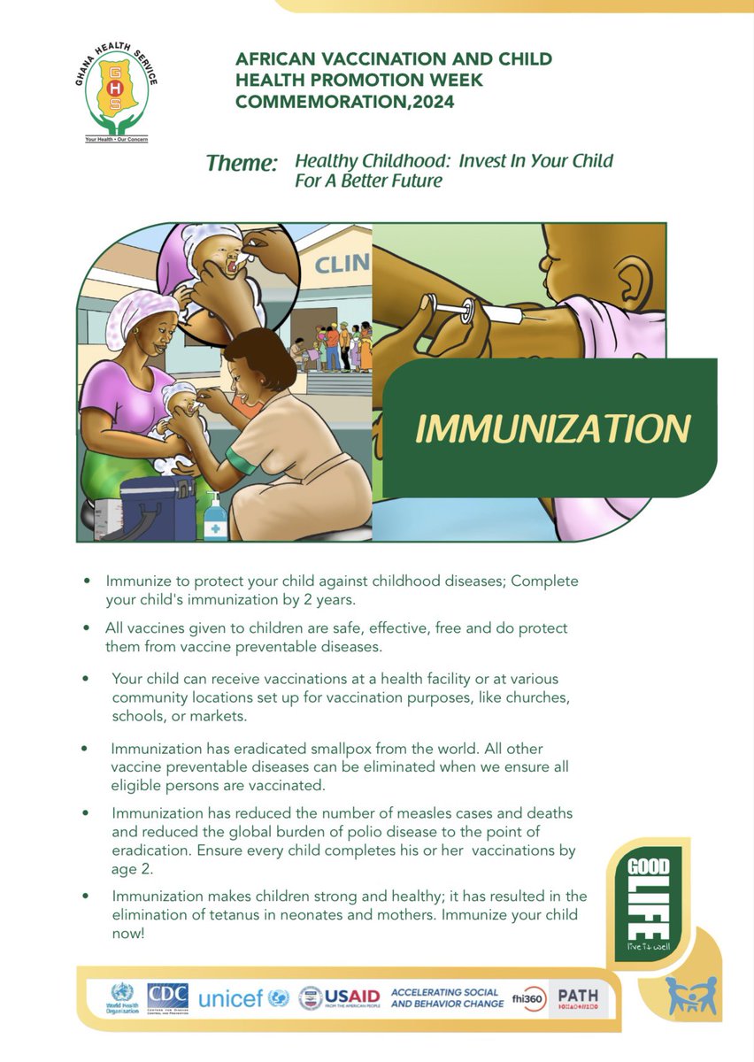 _GHSofficial's tweet photo. Remember to send your child for weighing regularly from birth till he/she is 5 years old, as advised by your health worker. Do not hesitate to ask the health worker about the growth of your child on each visit.
#childhealthpromotionweek
#africanvaccinationweek2024 https://t.co/2FunlQGkNC