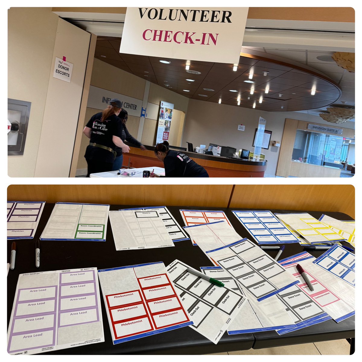 Today’s @KomenTissueBank #BankingOnACure event started with #volunteers arriving early this morning. Color-coded badges indicate what their job for the day is!! #runners #consenters #lab #surgeonassistant #donorescorts … because every tissue donor is treated like #royalty!