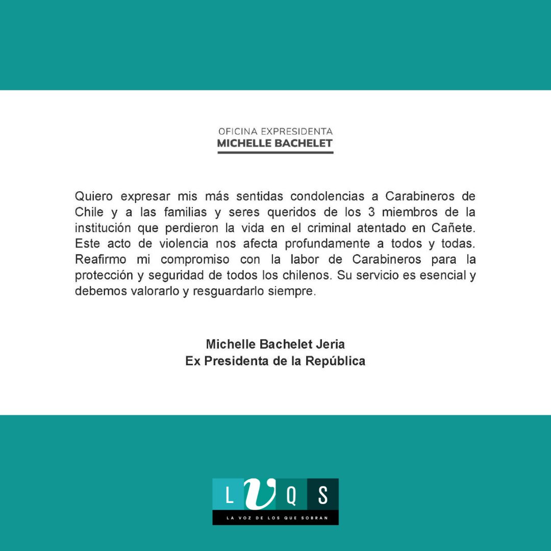 En la madrugada de este sábado, tres carabineros fueron asesinados al sur de Cañete, coincidiendo con el aniversario de Carabineros. Aún no se sabe nada respecto a los posibles culpables. Aquí te dejamos algunas reacciones del mundo político mapuche y la ex presidenta Bachelet…