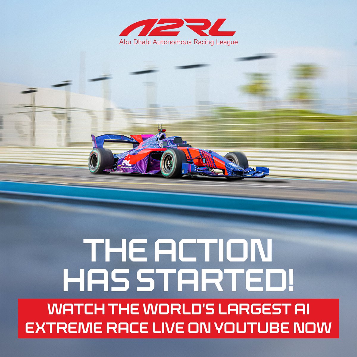 🏁 The race is on! Don’t miss out on the A2RL’s extreme autonomous race happening now at Yas Marina Circuit. Are you watching? Stream it live and see the future of mobility in action! 📺 Live stream here: youtube.com/live/TPzBH-7ck… #A2RL #ASPIREUAE #AutonomousRacing #Innovation
