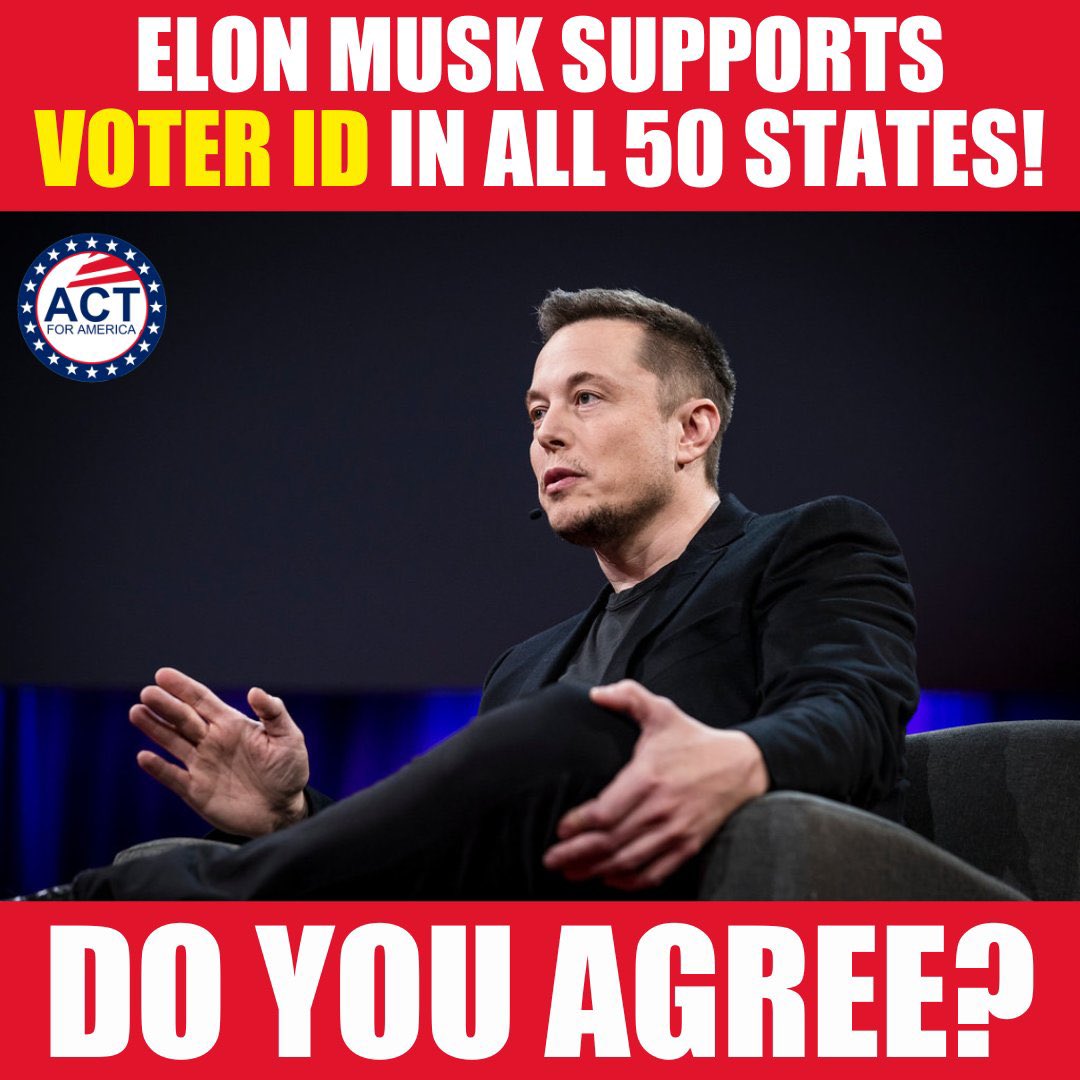 Elon Musk supports Voter ID in all 50 states. I agree with that. Let me know what you think. ✨ Leave your handle. ✨ Connect with other patriots. ✨ Let's go!
