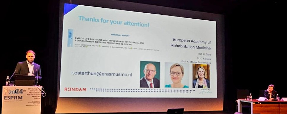 CarlotteK's tweet photo. It was a pleasure to chair the palliative care session #ESPRM2024 with #EARM fellow #RutgerOsterthun and listen his excellent keynote on #EndOfLifeDecisions and #PRM practice #Europe. https://t.co/hOAuk1G580