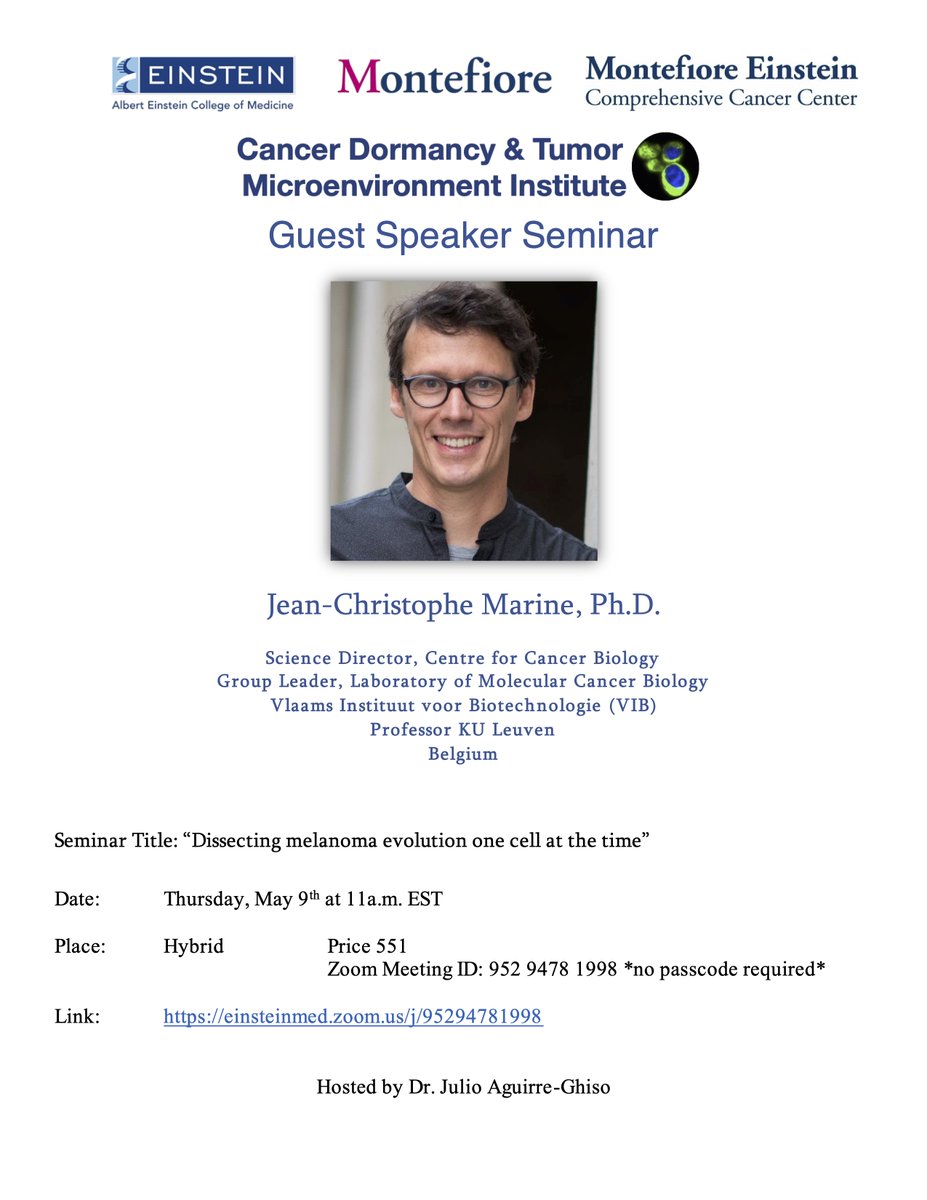 It is our absolute pleasure to host Chris Marine @lab_marine on May 9th and learn about his pioneering science. A wonderful opportunity for trainees to meet him!