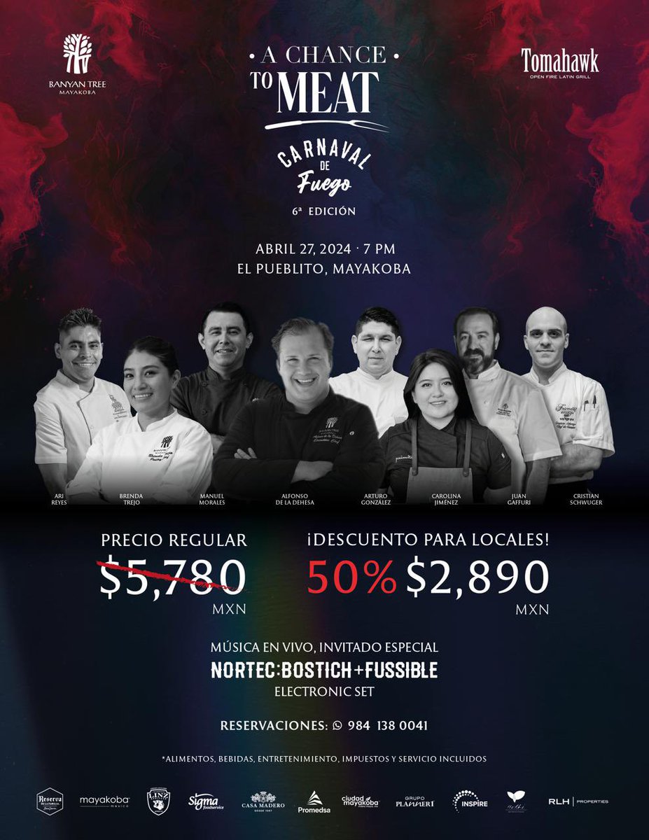 TONIGHT!!!
EN <a href="/BT_Mayakoba/">Banyan Tree Mayakoba</a> 
#BANYANTREEMAYAKOBA
HOY, HOY, HOY SÁBADO 27 DE ABRIL SE LLEVARÁ A CABO  #ACHANCETOMEAT
PUEDES RESERVAR TU LUGAR POR WHATSAPP AL 
984 138 0041 
Y, SI MENCIONAS EL CÓDIGO #ANITA EL PRECIO POR PERSONA SERÁ DE $2,600MXN