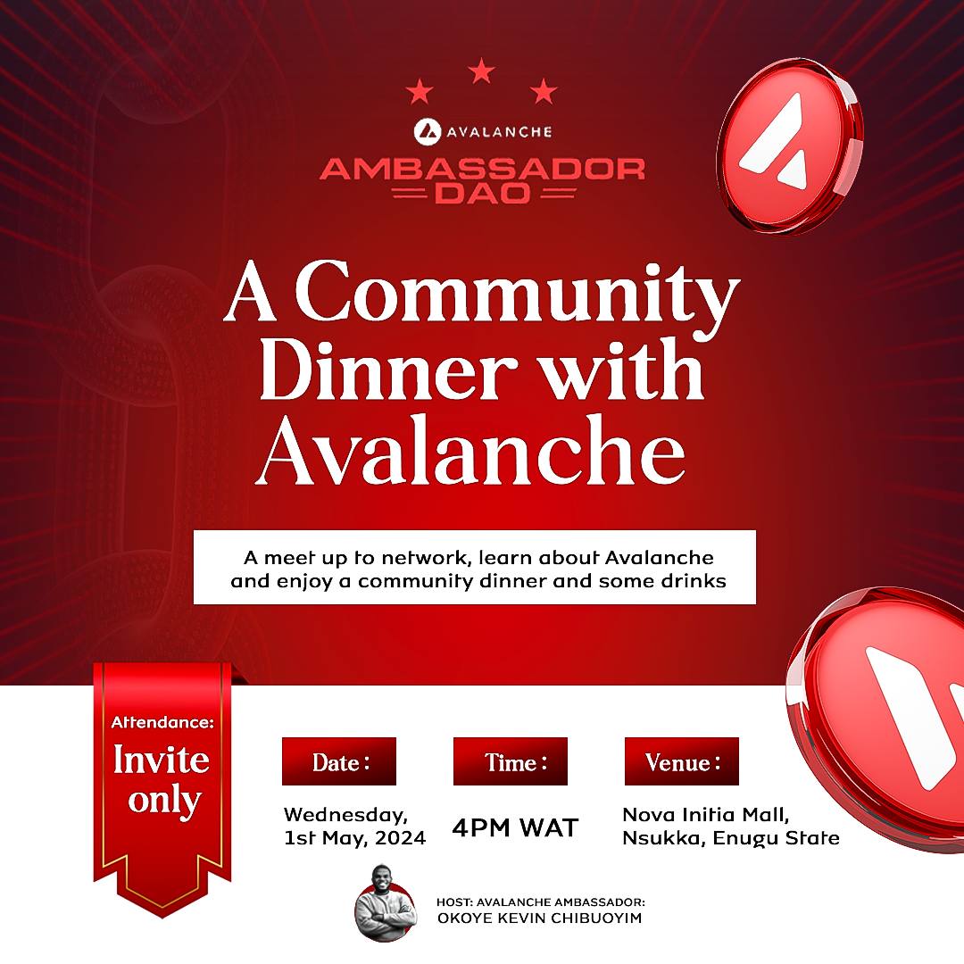 🔺 Avalanche Meet Up Nigeria 🇳🇬 Excited to announce our first ever AvaxDAO event not only in Nigeria, but Africa. Students and developers at the @BlockchainUNN club in the University of Nigeria will get together to learn about Avalanche. This event is the first of many in…