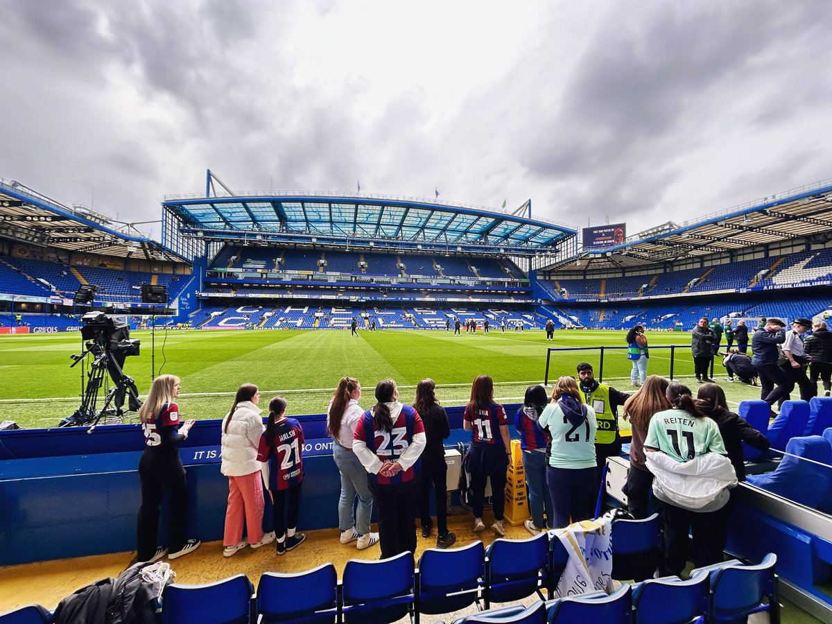 Todays view! Pitchside for the Women’s Champions League semi-final; Chelsea - Barcelona second leg! Can’t wait for this one.