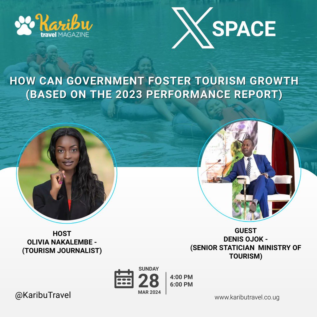 In this very seat is where Senior Statician <a href="/MTWAUganda/">Ministry of Tourism-Uganda</a> Denis Ojok brought forth the 2023 Tourism Performance Sratistics

I now task him to explain how these figures came to be and their impact

Tune in tommorow <a href="/KaribuTravel/">Karibu Travel Magazine</a> X Space Sunday 4-6pm

<a href="/Herbertbirder/">Herbert Byaruhanga</a> <a href="/LillyAjarova/">LillyAjarova</a>