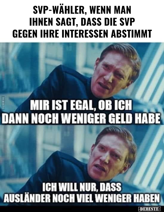 InfoSchweiz's tweet image. SVP-Wähler, wenn man ihnen sagt, dass die #SVP gegen ihre Interessen abstimmt …