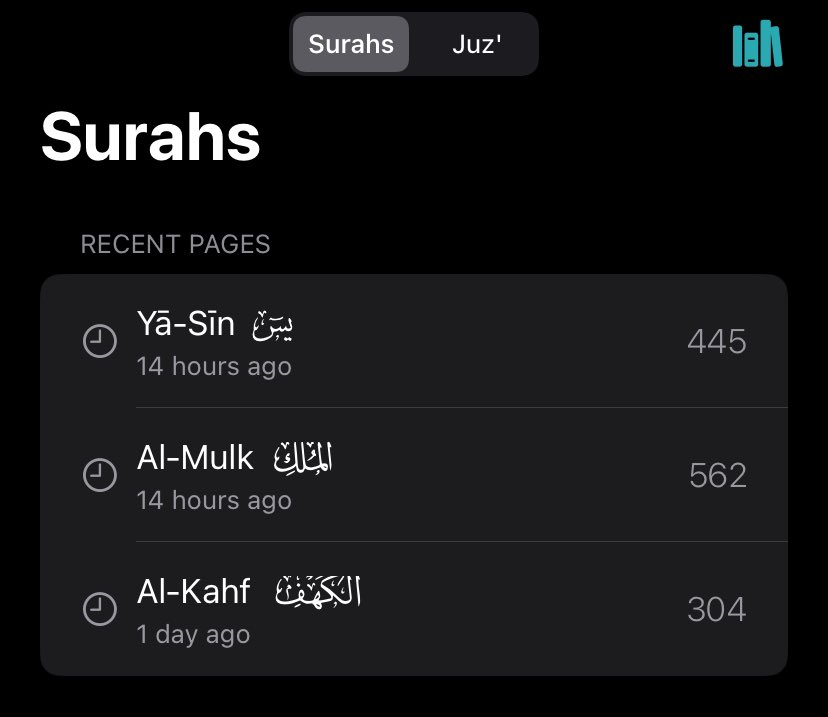 I love the quran app bcz i keep forgetting if i read my daily surahs & it tells me when i read 🫡😭