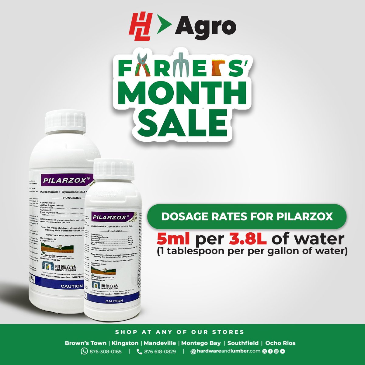 Don't miss out on this golden opportunity, farmers! Stock up for the season with Pilarzox Fungicides at a jaw-dropping 47% off during our Farmers' Month sale. Rush to our stores today and save big! #HLAgro #FarmersMonthSale #PilarquimFungicides #StockUpAndSave