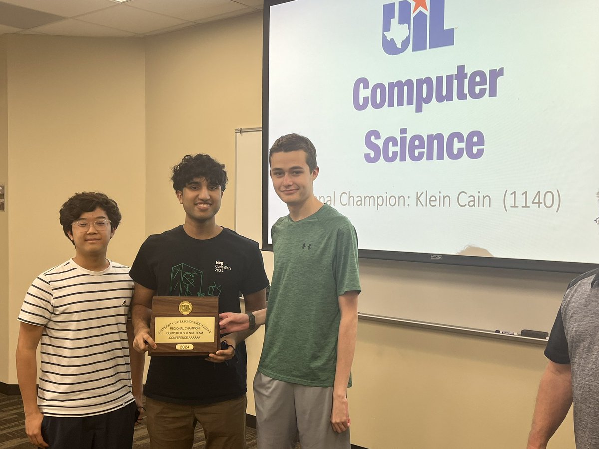 Couldn’t be more proud of these guys! They are your Regional 2 6A Champs in UIL Computer Science and are going to STATE for 1st time in @KleinCain history. @KleinISD @KISD_CTE @jenny_mcgown @LMartiKISD