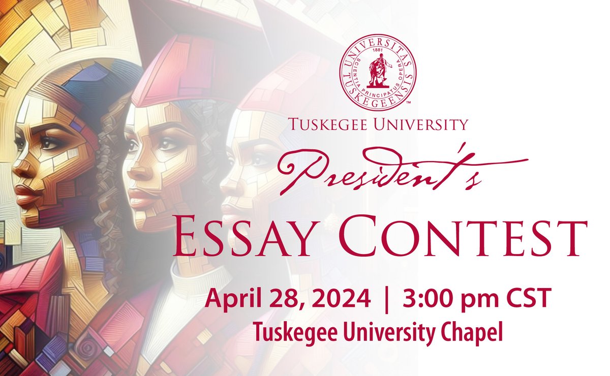 📣 Make plans to attend the 2024 Tuskegee University President's Essay Contest this Sunday, April 28, at 3:00 pm in the University Chapel! 🌟📝🎓

#OneTuskegee #PresidentsEssayContest #Education