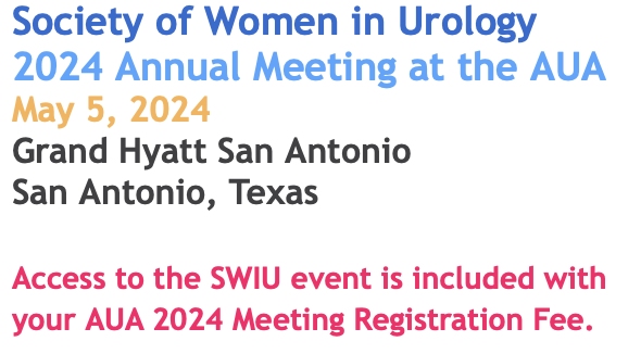 📢 Looking forward to seeing everyone at the @SWIUorg meeting at @AmerUrological in San Antonio ▶️ Join us on Sun, May 5th at 7a at Grand Hyatt Lone Star Ballroom A 🌟 Featuring @akankshamehtamd @NakadaSteve and many more All the #heforshe male allies welcome