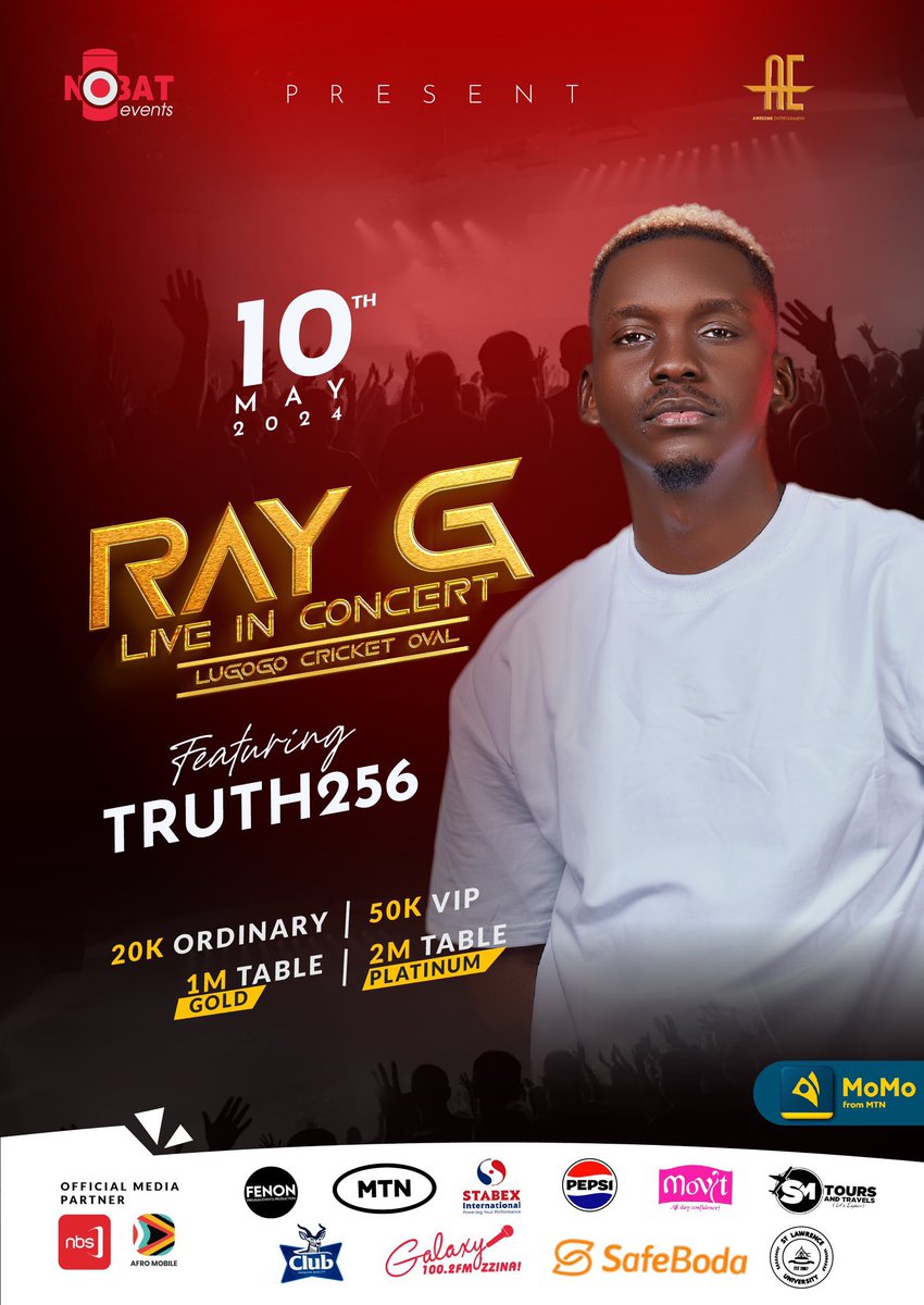 therealTruth256's tweet photo. Mweena ngweโฆ..tweshange Lugogo Cricket Oval on 10th May. Itโs @Ray_G_official Live in concert! https://t.co/2DzgiF1gd1