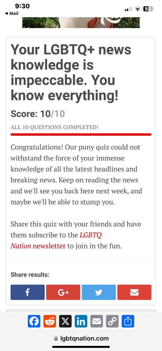 Take the weekly LGBT quiz. 
How well versed are you in “LGBT News?” 
I got a 10 outta 10 this week. Lucky guesses? - LGBTQ Nation lgbtqnation.com/2024/04/why-di…