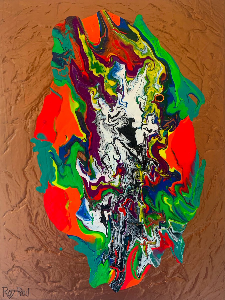 raypaul4's tweet image. "Metallic Bronze Activation," acrylic, latex and enamel on canvas, 18" x 24" 2024 #abstractart #abstractpainting #popexpressionism #neonart #metallic #chakraart #moffittcancercenter #myselfisthestar #neonkundalini #neonpainting