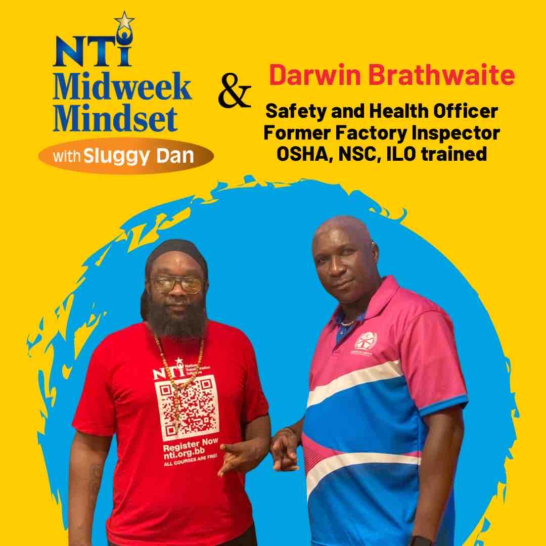 On Wednesday, April 24, Darwin Brathwaite joined SluggyDan on Midweek Mindset to share his experience as a Safety and Health Officer! Missed it? Visit the link in our bio to see this and all of the Midweek Mindset episodes! #NTI #HealthandSafety #LabourDepartment #Pressforward