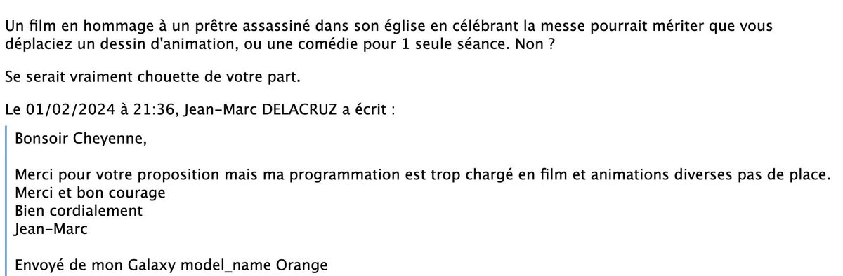 Actu 76 m'a interviewé. J'ai dit la vérité du motif du refus du cinéma L'OMNIA à Rouen.  Actu 76 dit qu'ils ont refusé le film car le film était mauvais. Pourquoi ils ne disent pas la vérité ? (Voici la capture du motif du refus)